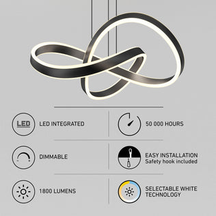Artika Bolero LED pendant light, 5 CCT selectable, dimmable, 1800 lumens, integrated LEDs, easy install.