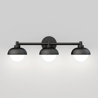 The Artika Boden 27-in (69 cm) Integrated LED 5-CCT Vanity Light Bar for Bathroom, a modern black fixture, emits adjustable white light and is displayed against a plain light gray background.