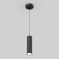 The Artika Groove LED modern pendant light 3 CCT features a black cylindrical, vertically ribbed shade hanging from a slim black cord with a round ceiling mount, set against a plain light gray background.