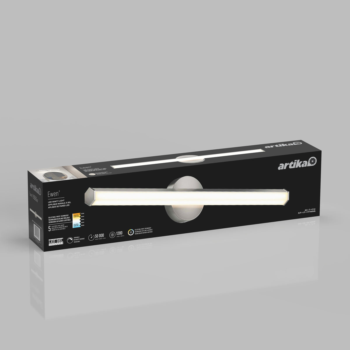 Artika Ewen modern LED bathroom vanity light 5 CCT, perfect for mirror lighting or as a stylish LED wall sconce.