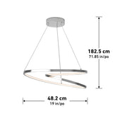 Modern spiral LED pendant light fixture, suspended from the ceiling with three wires. Diameter is 48.2 cm (19 in), and maximum hanging length is 182.5 cm (71.85 in).