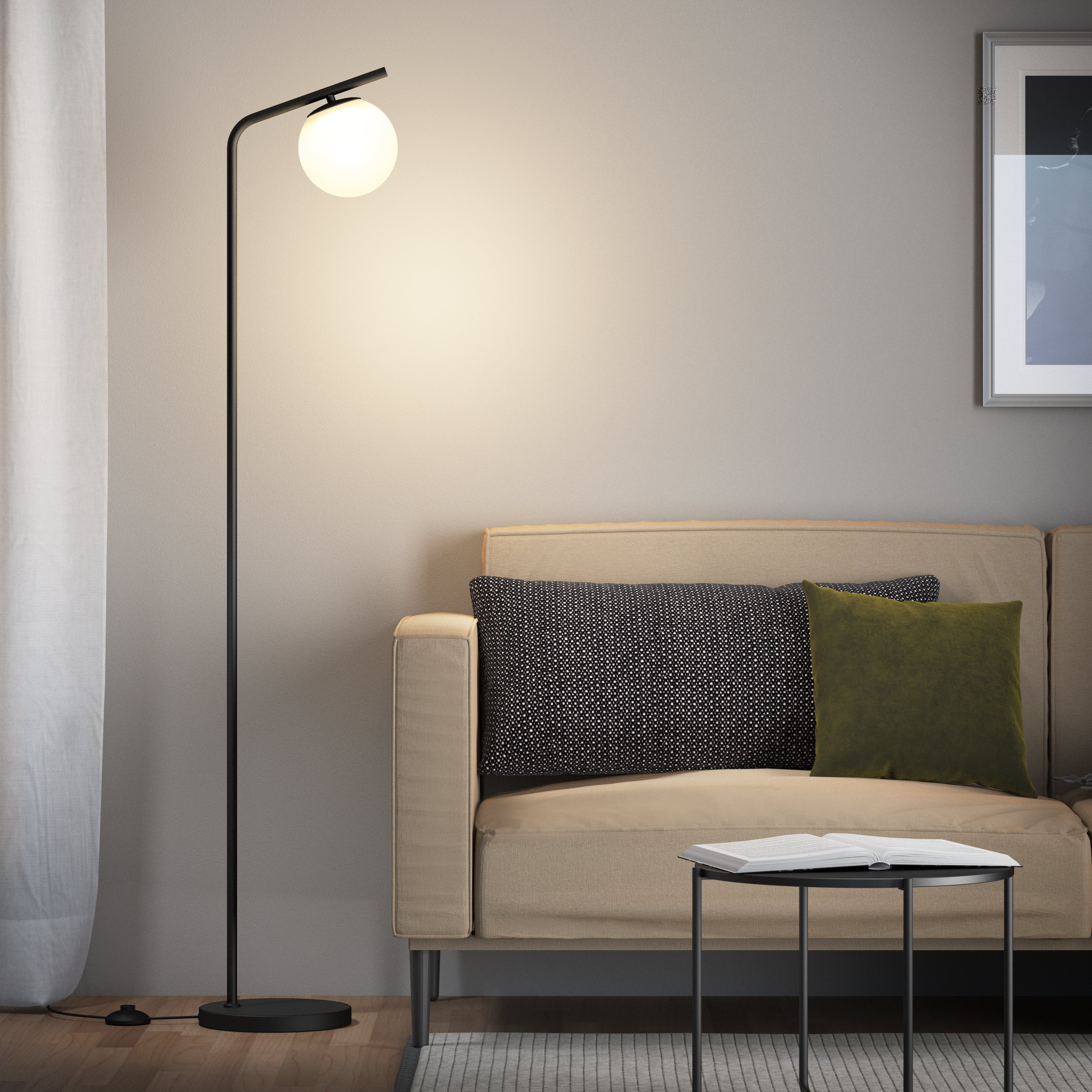 Clayton dimmable LED mid-century floor lamp in Matte Black