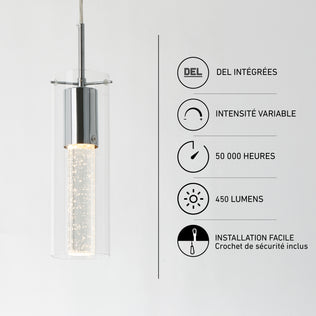 Artika Essence LED pendant light: glass shade, dimmable, 50,000-hour life, integrated LEDs, easy to install.