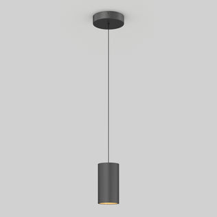 The Alton mini LED pendant light 5 CCT by Artika, featuring a modern cylindrical black design, hangs from the ceiling by a thin black cord against a plain light gray background.