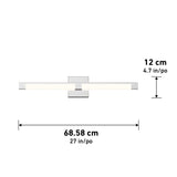 A modern wall-mounted light fixture measuring 68.58 cm (27 in) wide and 12 cm (4.7 in) high, shown with dimensions labeled in both centimeters and inches.