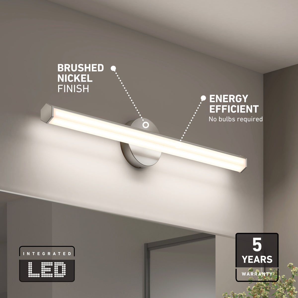 The Artika Ewen modern LED bathroom vanity light 5 CCT offers adjustable color balance and a 5-year warranty for energy-efficient lighting.