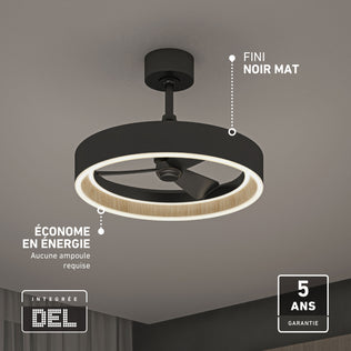 Artika Alton 24in. LED fandelier, matte black, remote, energy-saving, built-in light, 5-yr warranty—no bulb needed.