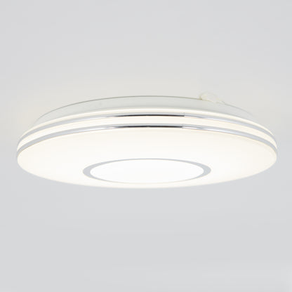 The Artika Horizon 13 in. LED flush mount light features a modern white and silver design, mounts to the ceiling, and offers a soft, even glow with selectable 3 CCT options.