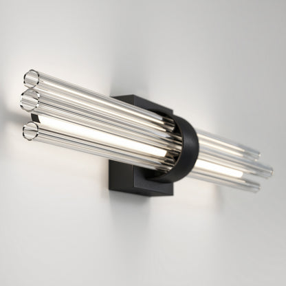 Artika Dorado 27″ 1-Light LED Wall Vanity 5CCT: modern dimmable fixture with glass rods, black base—perfect for any white wall.