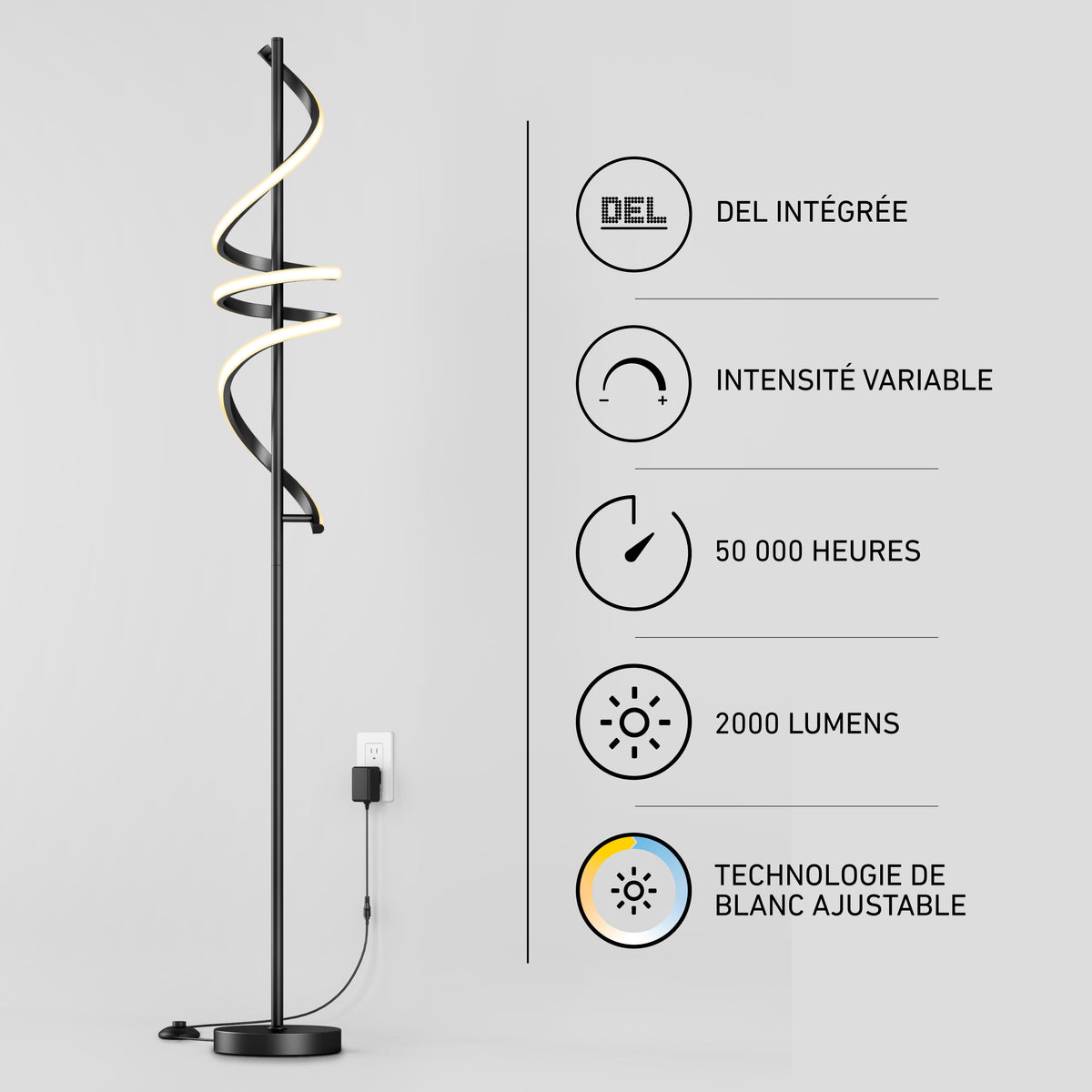 Artika Coda modern LED floor lamp, 5CCT adjustable white, 2000 lumens, dimmable, lasts 50,000 hours.