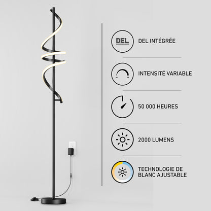 Artika Coda modern LED floor lamp, 5CCT adjustable white, 2000 lumens, dimmable, lasts 50,000 hours.