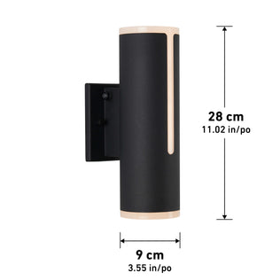 Artika Linea modern black LED wall light, 28x9cm, square plate, vertical slits for indoor-outdoor use.