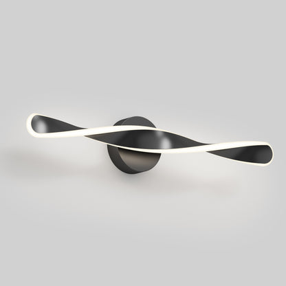 The Artika Finley LED modern bathroom vanity light features a sculptural, twisted black and white design on a round base, offering 3 CCT options for a stylish touch in any space.