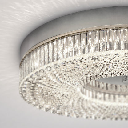 FM Lysara 15 in. LED Fashion Flush Mount Ceiling Light 5 CCT, a round LED light with a tiered, faceted crystal-style trim.