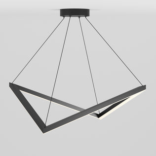 The Artika Artemis LED pendant light 3 CCT is a modern geometric fixture with a black metal triangular frame, suspended by four cables and featuring integrated LEDs along the inner edges, shown against a plain white background.