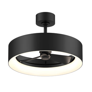 The Artika Aiden 24 in. LED modern ceiling fan features a matte black, semi-flush round design with integrated light ring and blade enclosure, offering 3 speeds and remote control for sleek, minimal style.