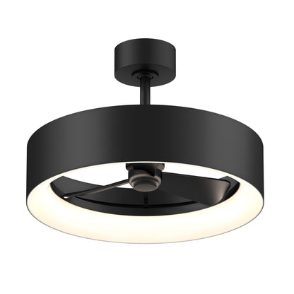 The Artika Aiden 24 in. LED modern ceiling fan features a matte black, semi-flush round design with integrated light ring and blade enclosure, offering 3 speeds and remote control for sleek, minimal style.