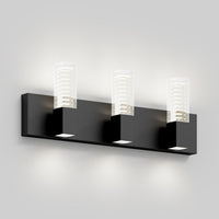 The Artika Hologram LED modern bathroom vanity light 5 CCT is perfect for bathroom mirrors and gray walls.