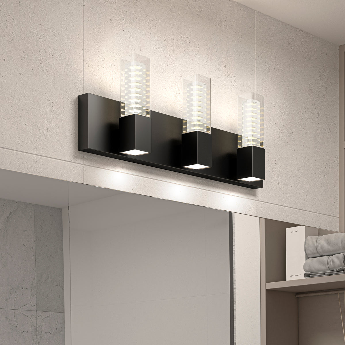 The Artika Hologram LED modern bathroom vanity light 5 CCT provides stylish lighting above your mirror.