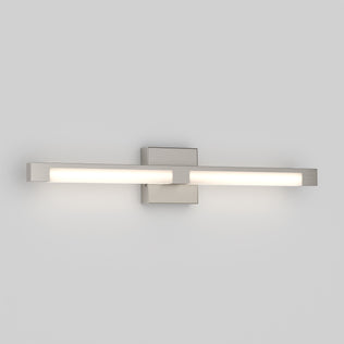 The Artika Tivoli modern LED bathroom vanity light 5 CCT features a rectangular base and an elongated frosted glass bar with adjustable lighting, emitting a soft white glow against a light gray background.