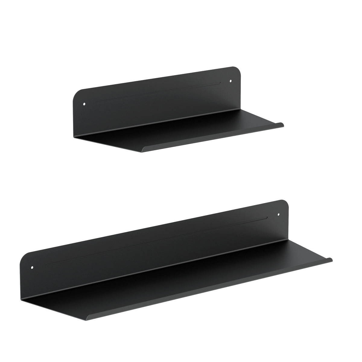 The Artika Sonokit set includes two black metal wall shelves in different lengths with a simple modern design for Sonolok and Sonofold panels. Easy to install, each shelf has flat surfaces and back panels with mounting holes.