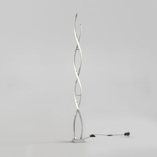The Artika Swirl modern LED floor lamp features three intertwining curved light strips on a round base with a black power cord and switch, shown against a plain light gray background.