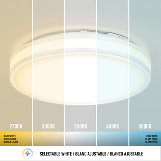 Artika Hemisphere 15″ LED ceiling light offers 5 color temps, adjustable brightness, and trilingual labels—perfect for bathrooms.