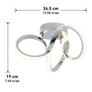 Artika Swirl LED flush mount, chrome, 1300 lumens—stylish modern light, 34.5 cm wide x 19 cm tall.