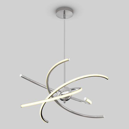 The Artika Silvio LED pendant light 3 CCT features three curved chrome-finished arms with integrated LED strips, suspended from a round base, shown against a light gray background.