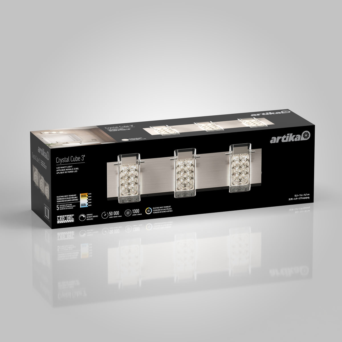 Crystal Cube 21 pulg (53 cm) luminario de vanidad de 3 luces LED moderno 5 TCL para baño
