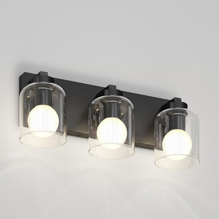 Artika Aryna 20 in. 3-Light LED Vanity features frosted bulbs with clear glass shades on a modern rectangular black base.