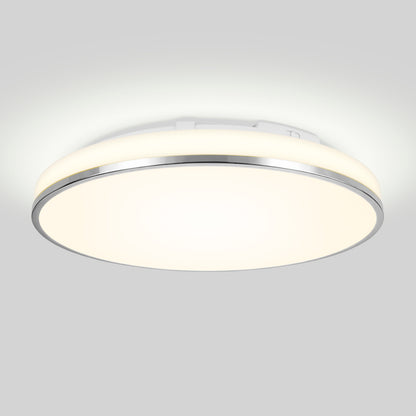 The Artika Summit 15 in. LED Flush Mount 5CCT with chrome trim glows softly against a plain light gray background.