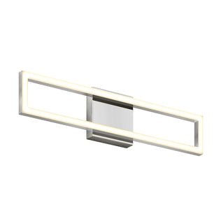 The Artika Dover modern LED bathroom vanity light 5 CCT features a chrome finish and mounts on a square base. Its thin, rectangular illuminated frame emits a soft, even glow, perfect for contemporary spaces.