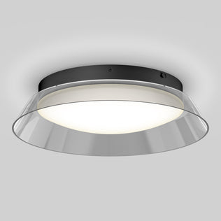 The Artika Arthur modern LED flush mount light 5 CCT features a black circular base, white diffuser, and clear flared rim, emitting a soft, even glow against a light gray background.