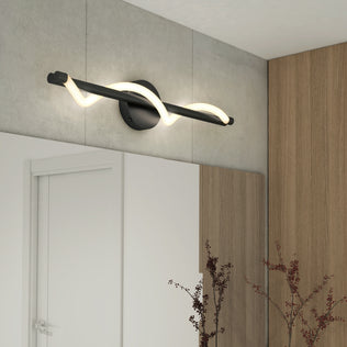 Artika Neon modern LED bathroom vanity light 5 CCT, mounted above a mirror near a white door and wood-paneled wall.