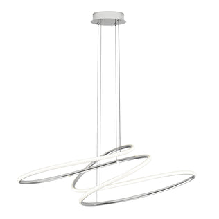 Artika’s Swirl Butterfly LED contemporary pendant light features three interlocking oval rings with a chrome finish, suspended by thin wires from a round mount, offering adjustable 3 CCT soft white glow for modern décor.