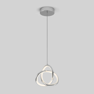 The Artika Zephyr LED pendant features three interlocking metallic rings suspended from a round ceiling mount, shown against a plain light gray background.