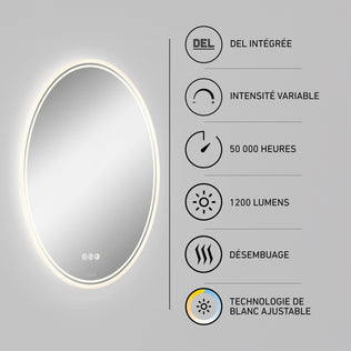 Artika Corby 22″x28″ LED mirror, 3 CCT, 1200 lumens, defogger, French/English icons, adjustable brightness, 50K hrs.