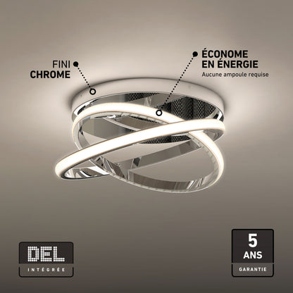 Artika Orbia 14 in. LED flush mount, modern chrome, 3 CCT, energy-saving, 5-year warranty, French label.