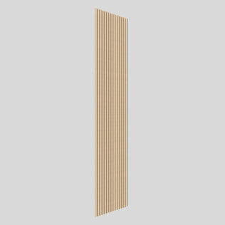 The Artika Sonofold sound-absorbing wall panel kit (pack of 2) features vertical, evenly spaced light-colored wooden slats, displayed against a plain light gray background.