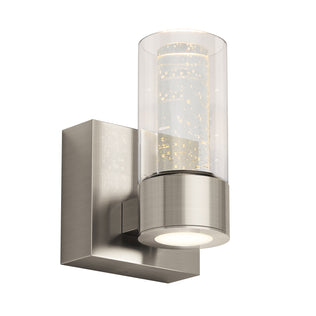 Artika Essence 1-light LED bathroom vanity light features a brushed metal base and bubble glass, ideal for accent lighting.