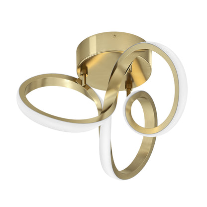 Artika Swirl 14 in. Modern LED ceiling light features gold loops and white LED strips in an abstract flush mount design.