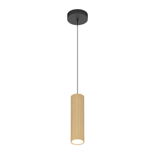 The Artika Groove LED modern pendant light 3 CCT features a minimalist design with a black ceiling mount and cord, plus a cylindrical textured wood-finish shade—ideal for kitchen island lighting.