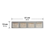Rectangular light fixture with four square glass lights, shown with measurements: 61 cm (24 in) wide and 13 cm (5.1 in) tall. Black measurement arrows indicate the dimensions above and to the left of the fixture.