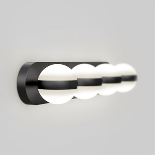 The Artika Baldric LED modern bathroom vanity light 3 CCT features three globes in a sleek black frame, ideal for mirror lighting.