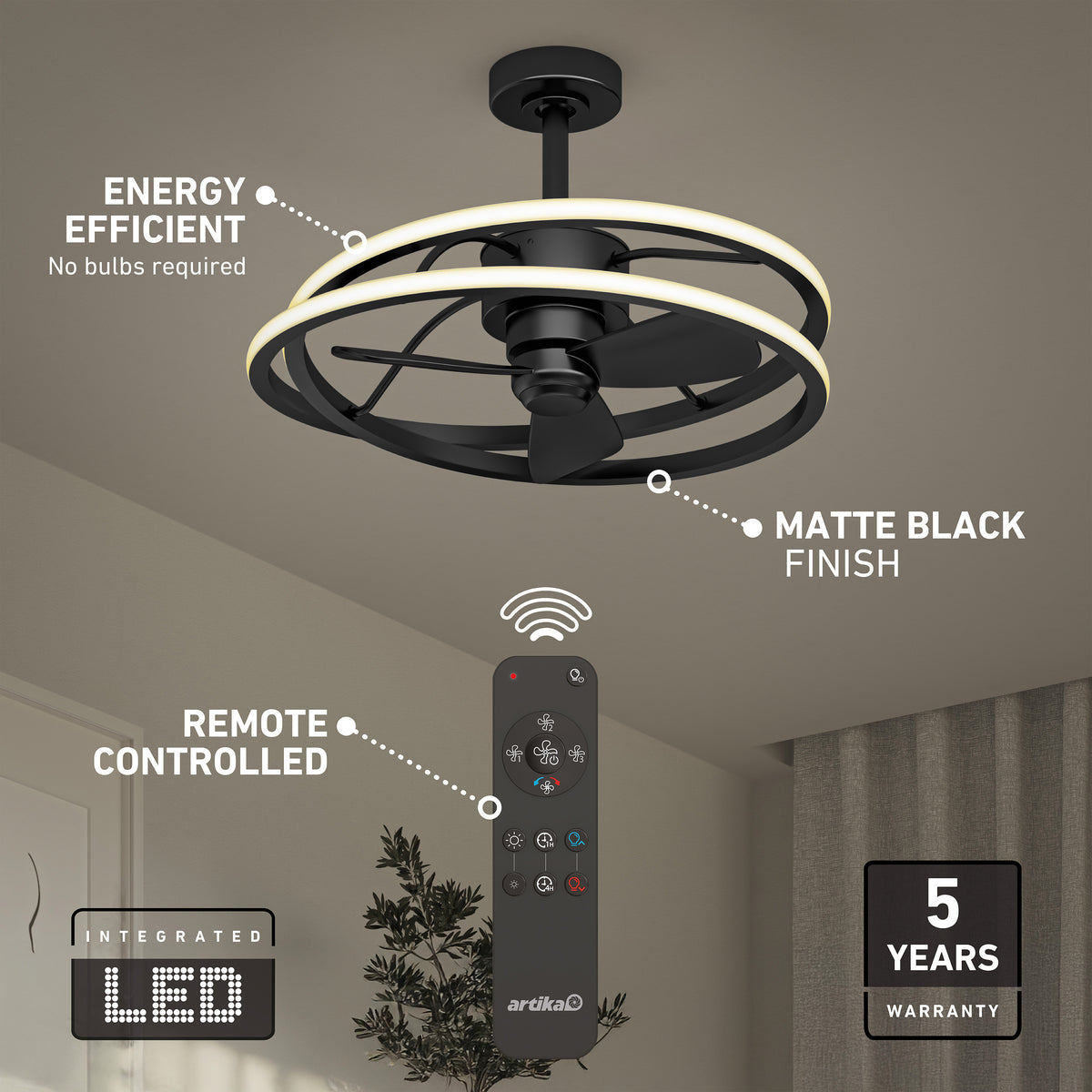 Coda 58 cm (23 po) DEL moderne fandelier ventilateur de plafond avec lumière - télécommande incluse