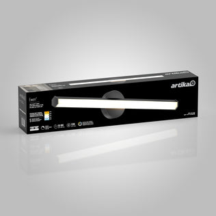 Artika Ewen modern LED bathroom vanity light, 5 CCT, black finish—adjustable color balance for ideal mirror lighting.