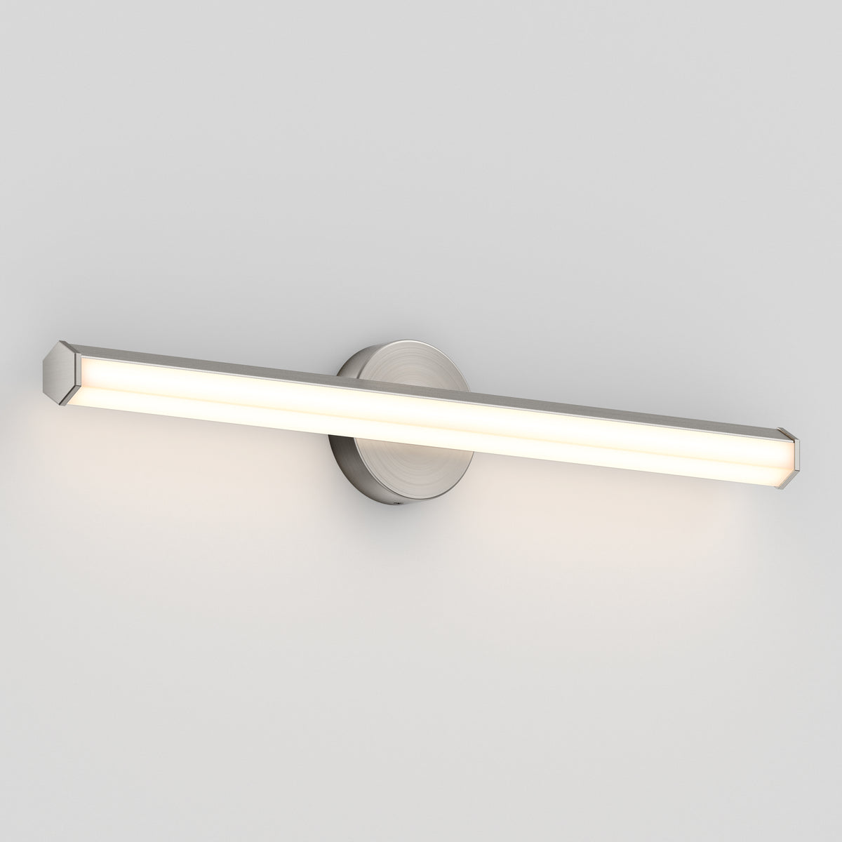 The Artika Ewen modern LED bathroom vanity light 5 CCT is ideal for bathroom mirrors with its brushed metal base and frosted tube.