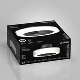A black box displays the Artika Groove ceiling light fixture with a circular LED design. The box shows the product image, features, and specifications on a gray background.