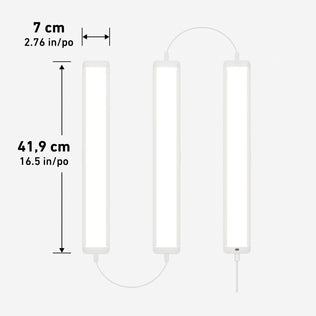Artika Maestro pack of 3 under cabinet LED lights, 41.9x7cm, linkable cords, with 3 CCT options—perfect for kitchen lighting.